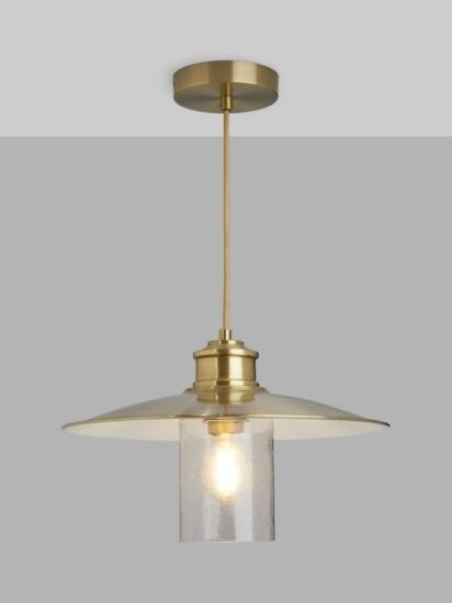 Metal & Glass Pendant Ceiling Light, Antique Brass