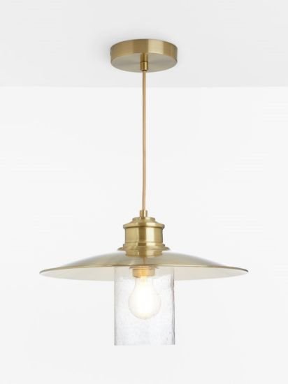 Metal & Glass Pendant Ceiling Light, Antique Brass