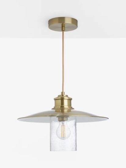 Metal & Glass Pendant Ceiling Light, Antique Brass