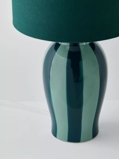 Striped Ceramic Table Lamp, Teal/Sophia Green