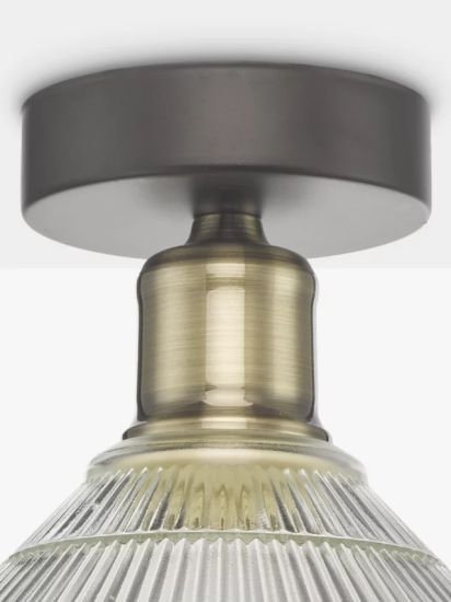 Semi Flush Prismatic Glass Ceiling Light, Clear/Brass